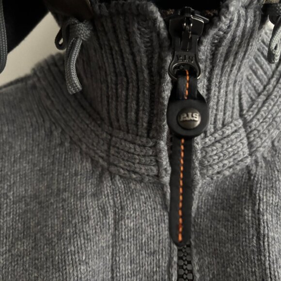 $1200 Parajumpers Grey Knit Wool Zip Hood Cardigan Sweater Raglan Sleeve - Large - Picture 6 of 15